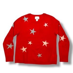 Cynthia Rowley 100% Cashmere 2-Ply Star Print Sweater Size XL Orange Red White
